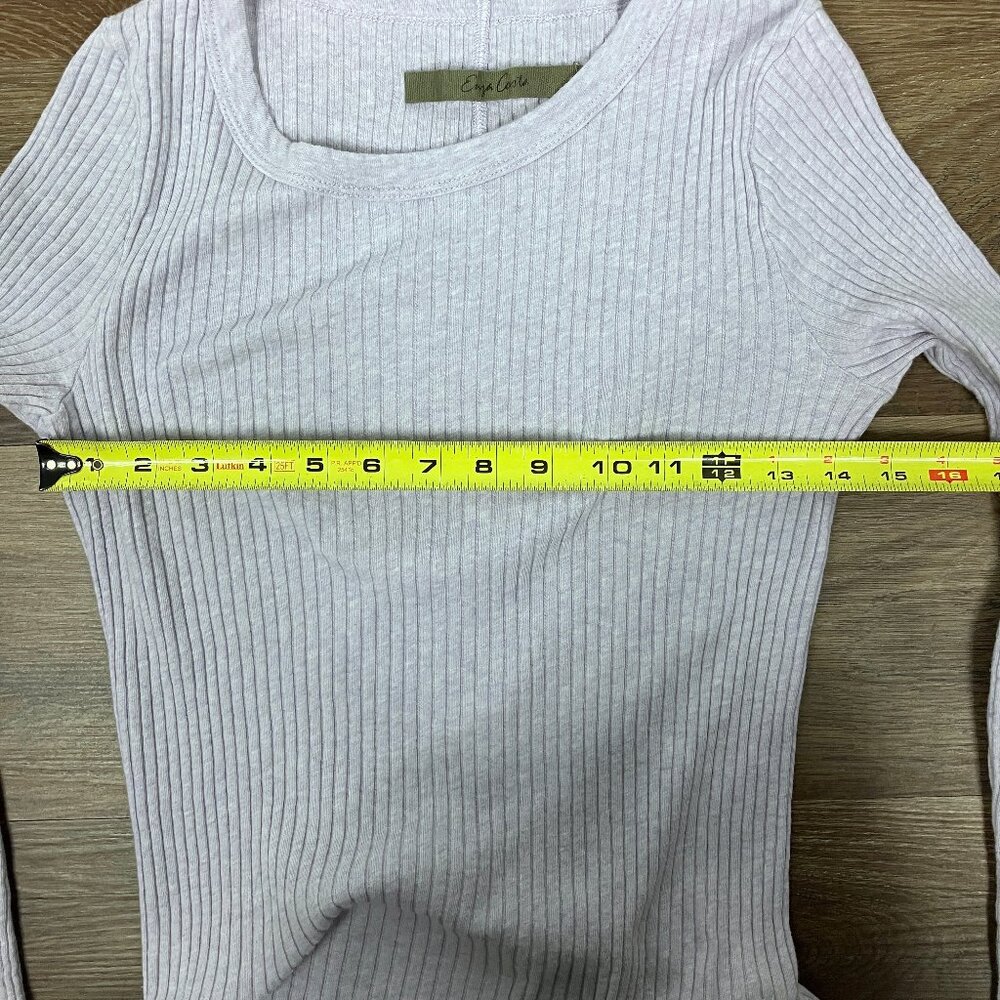 Enza Costa Light Pink Rib Long Sleeve Shirt Medium Cotton Cashmere Sweater S XS - Picture 7 of 13